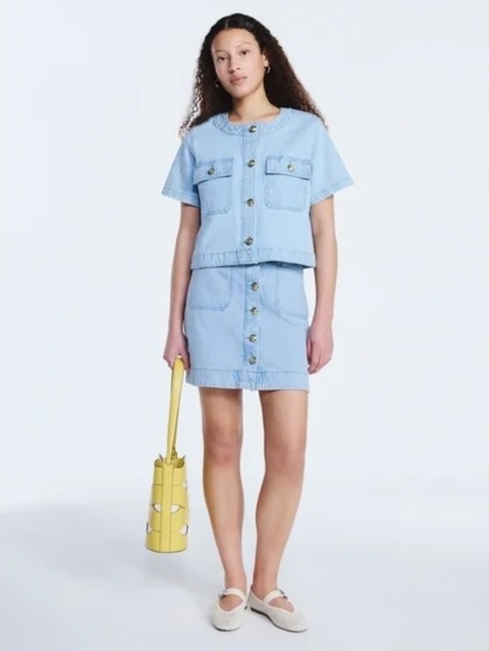 NWT Light Blue Denim Button Front Mini Skirt Misses Size 0
